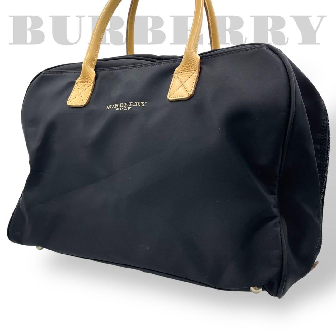 極美品　バーバリーゴルフ　ボストンバッグ　トートバッグ　ナイロン　レザー　黒