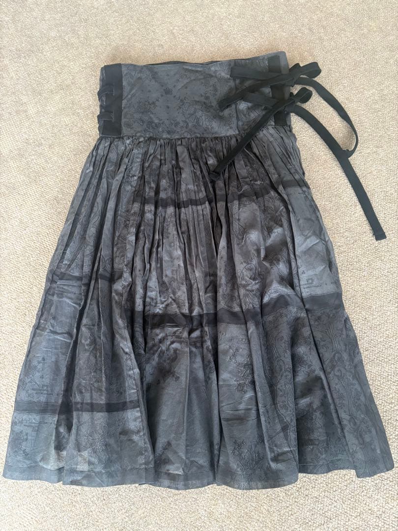 リボン付き黒ギャザースカート巻きスカート