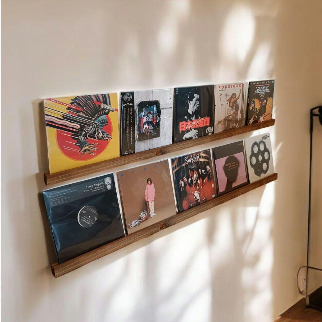レコードディスプレイレール　LP5枚用2本セット　レコードラック　収納　棚