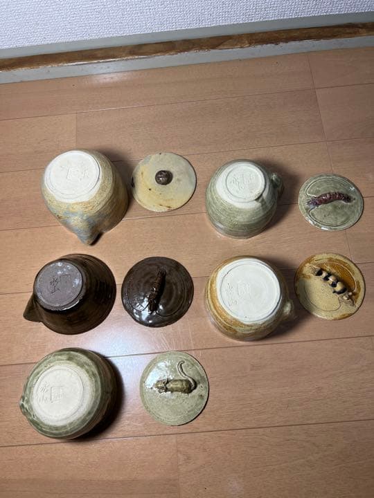 693 希少　虫明焼　備前焼　宝瓶　5客　未使用　　　有田焼