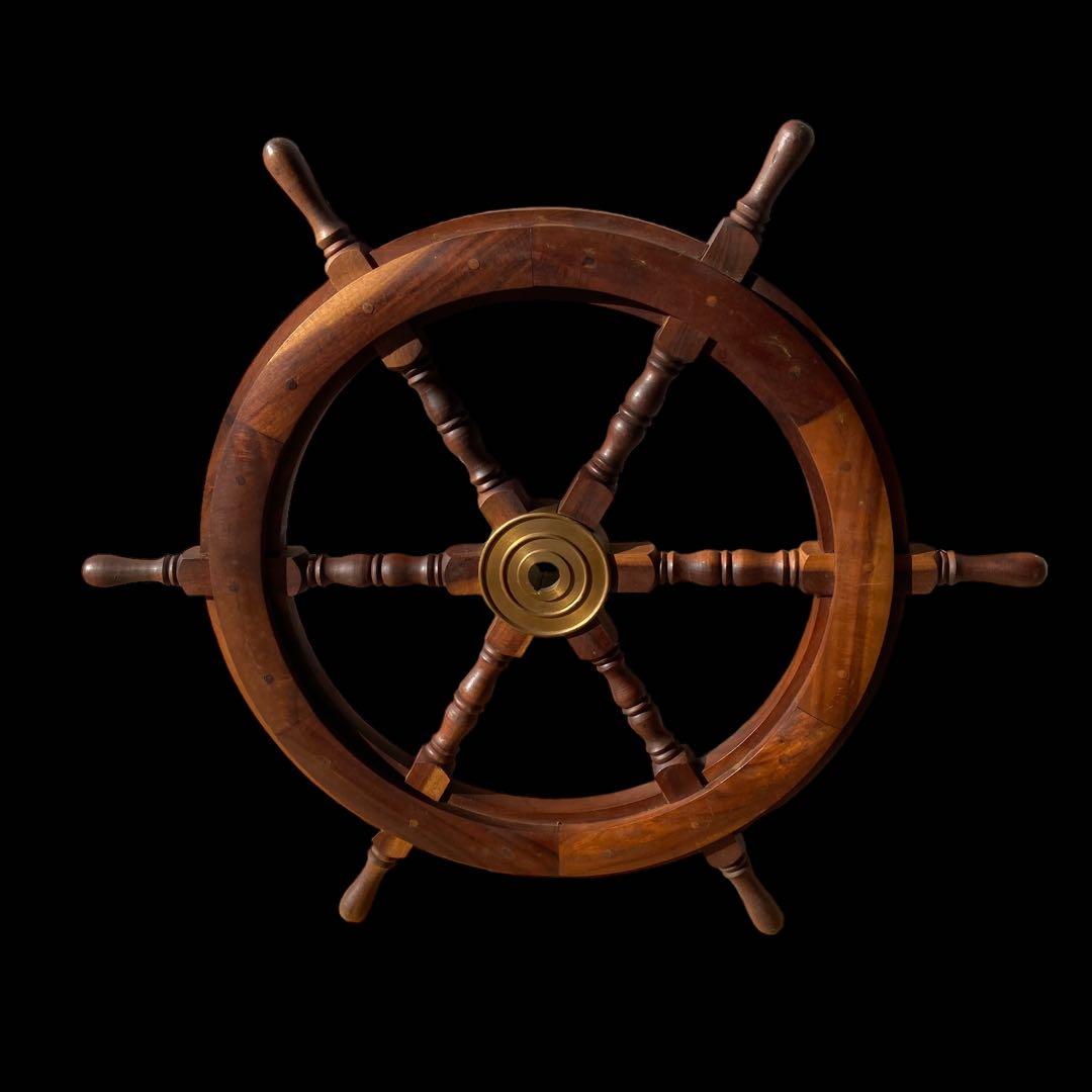 ヴィンテージ★ 船舶 木製ハンドル 舵取り 車輪 舵 操縦 アンティーク