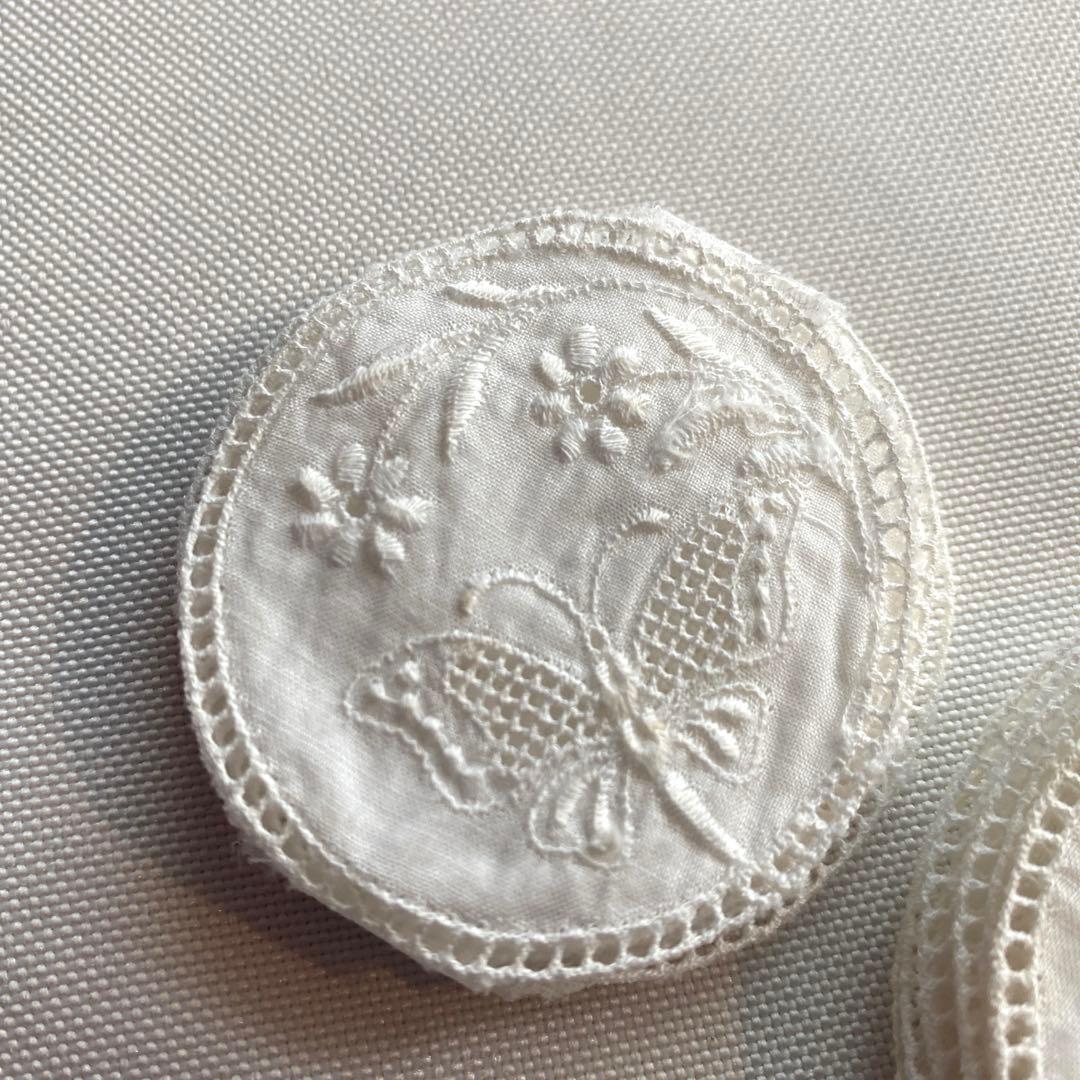 アンティーク ロマンティックコットン刺繍 リボンレース 蝶柄 丸型ワッペン24枚