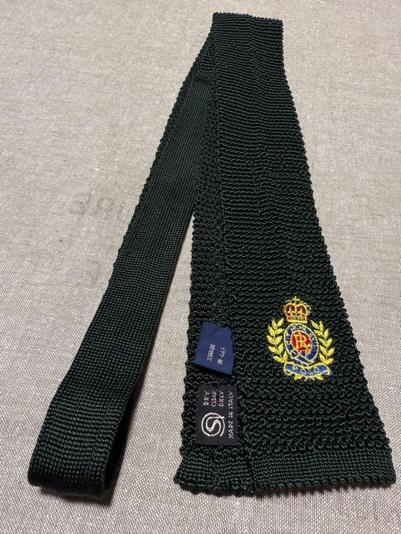 Ralph Lauren／ソリッドニットタイ／エンブレム／王冠／Italy製