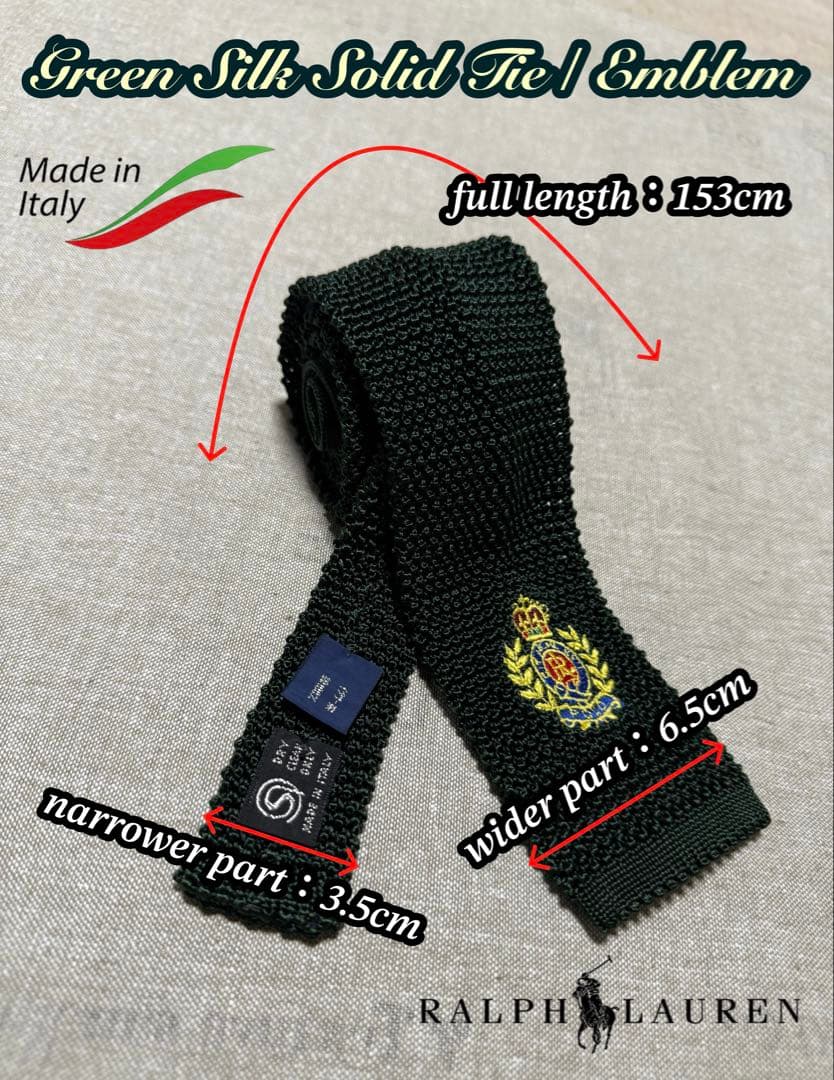 Ralph Lauren／ソリッドニットタイ／エンブレム／王冠／Italy製