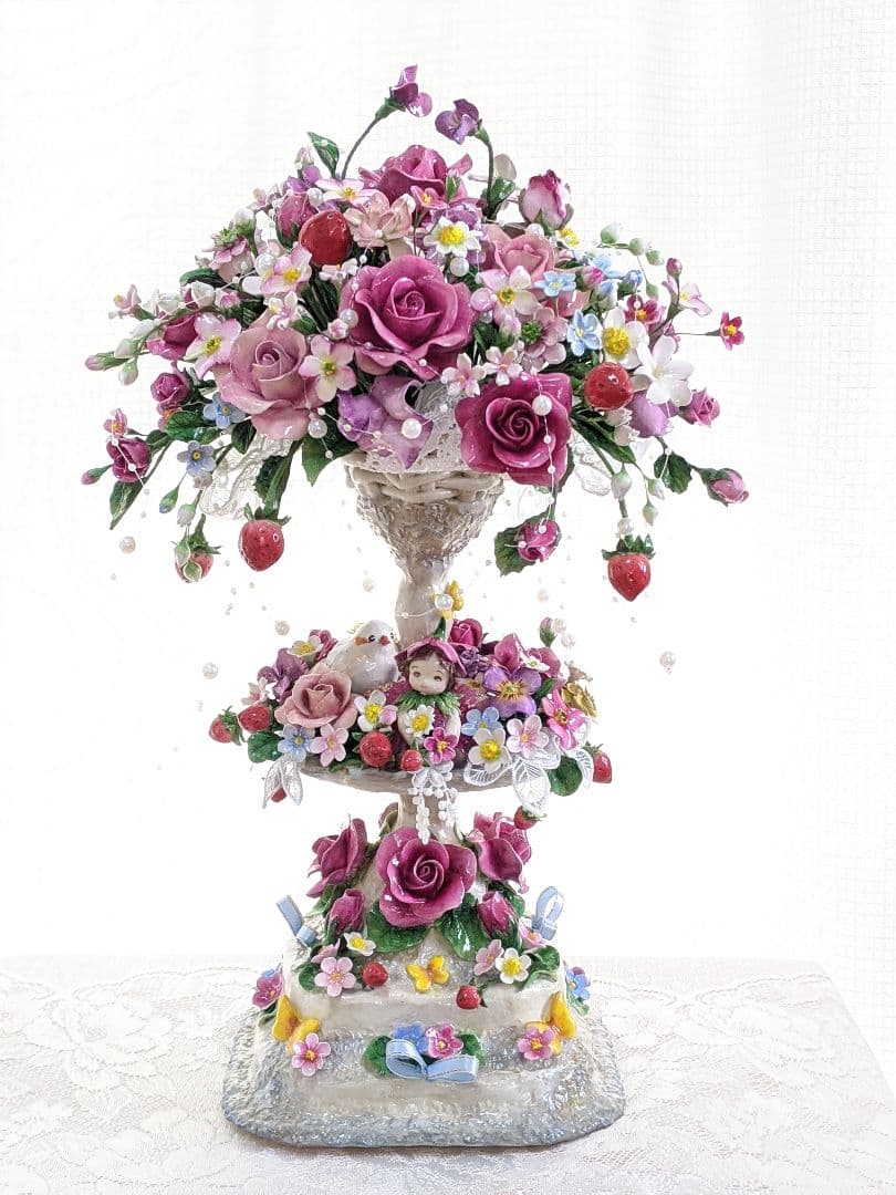 【ひろりん】クレイフラワー♡ロココ調薔薇のフラワーアレンジメント♡メルヘン