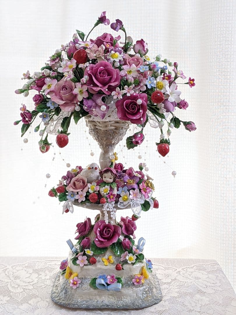 【ひろりん】クレイフラワー♡ロココ調薔薇のフラワーアレンジメント♡メルヘン