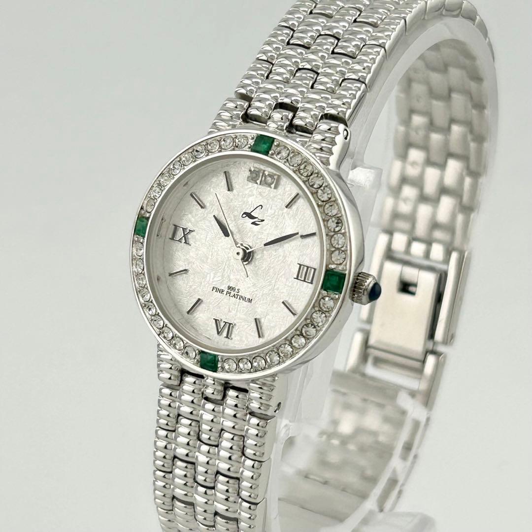 【美品　稼働品】LZ リズ ジュエリーコレクション　エメラルド　腕時計