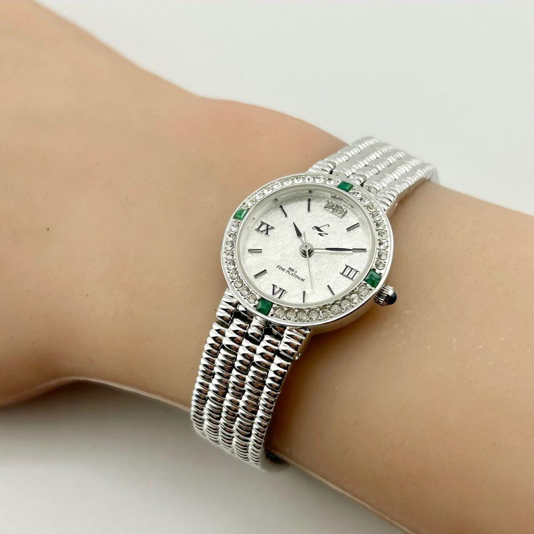 【美品　稼働品】LZ リズ ジュエリーコレクション　エメラルド　腕時計