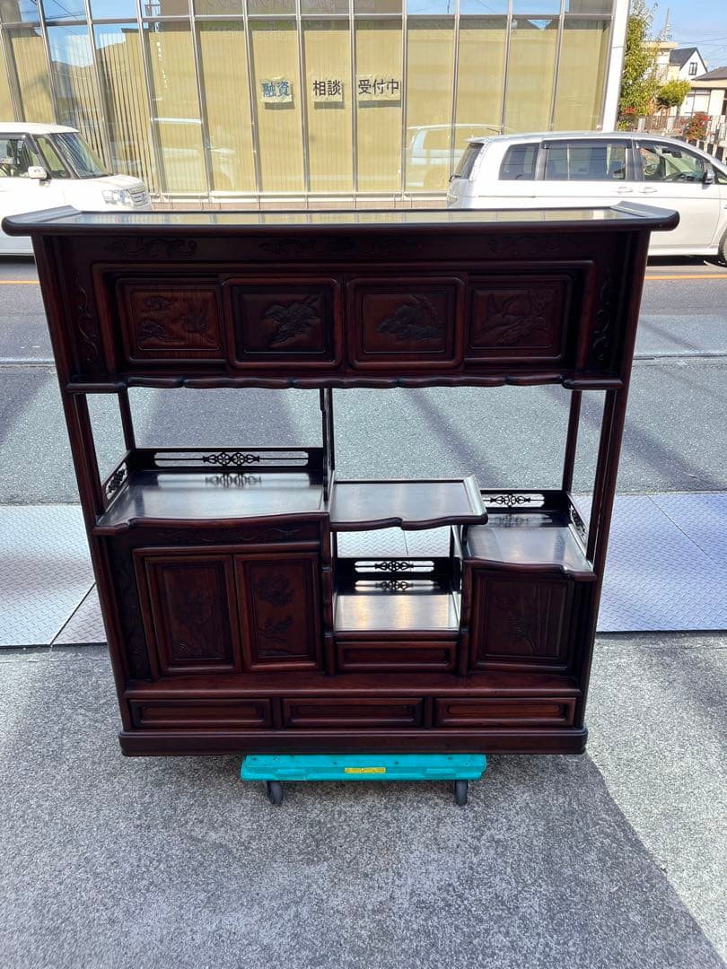 愛知岐阜/送料込★高級 花梨　収納棚 骨董品 飾り棚 茶箪笥 唐木 幅121㎝