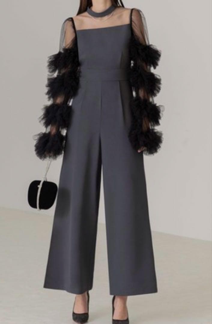 LEJA ボリュームチュールスリーブオールインワンパンツドレス　サロペット