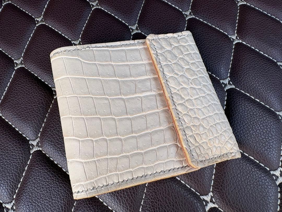 ハンドメイド 財布 サイフ レザークラフト ワニ革 ヌメ革 ウォレット