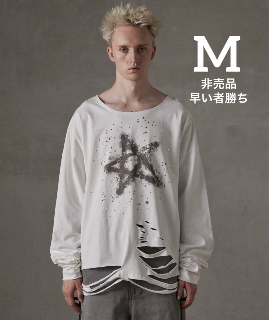 【GRANCY】 ラインストーンデザイングラフィックダメージロンT Mサイズ