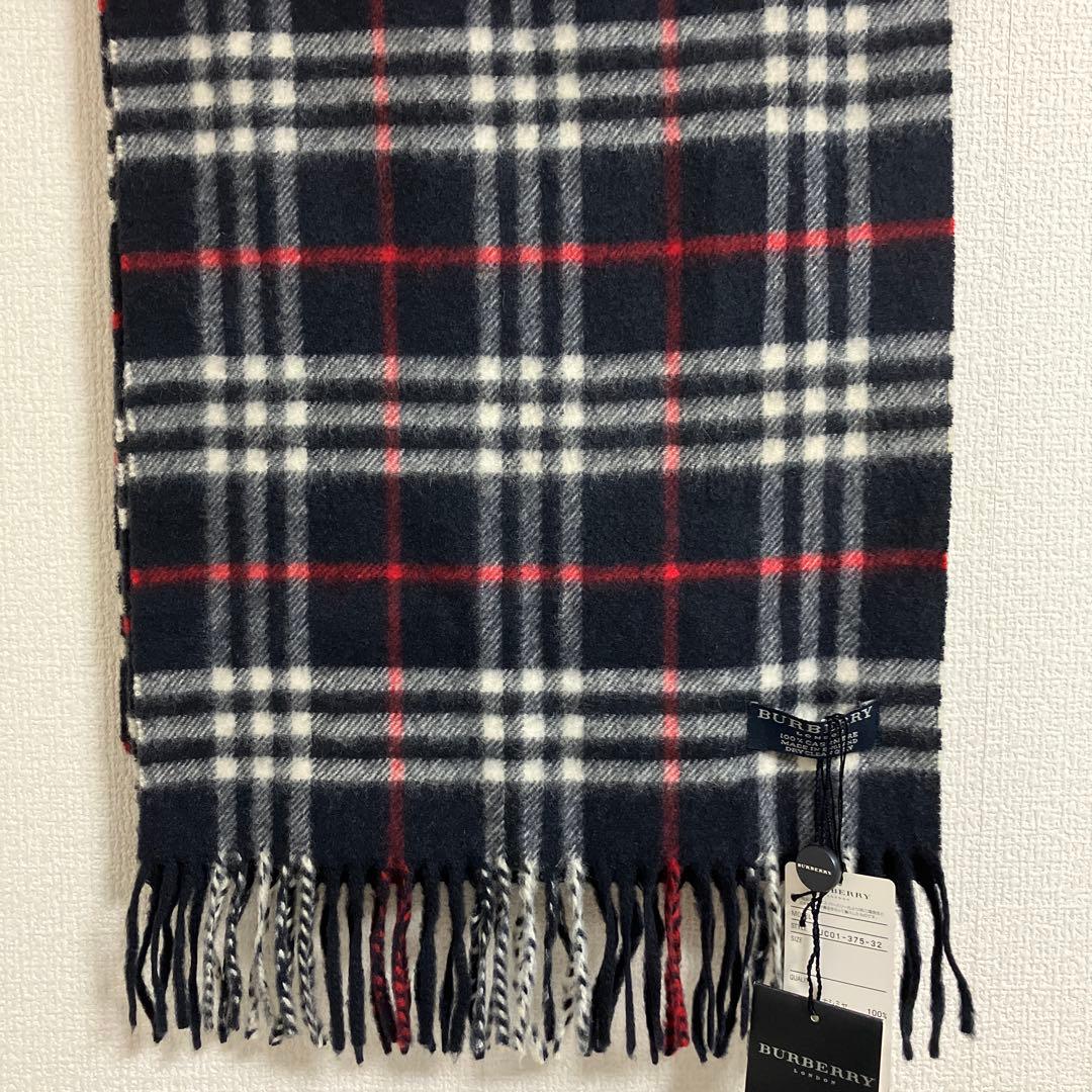 BURBERRY カシミヤ マフラー ネイビー/レッド