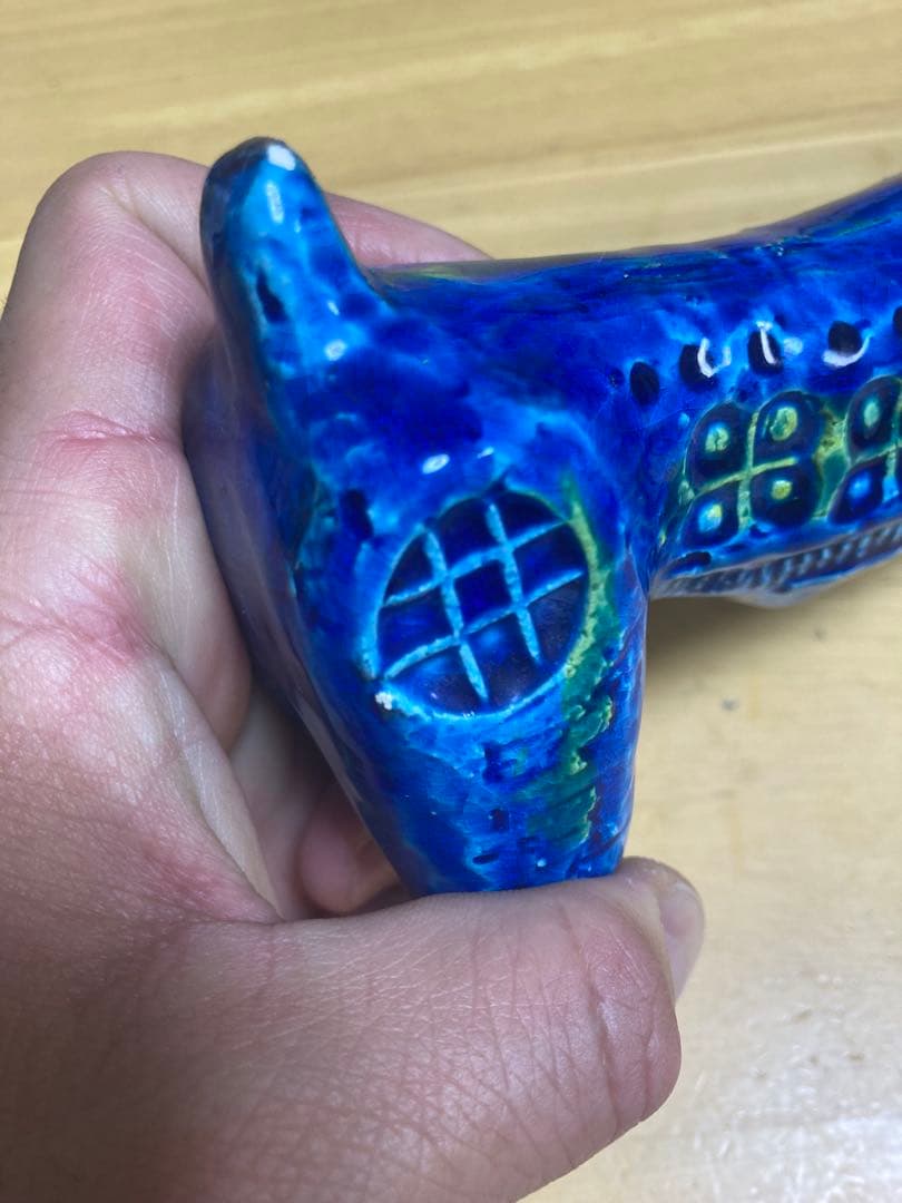 美品　イタリア　老舗陶器　ビトッシ　「BITOSSI」リミニブルーシリーズ　犬