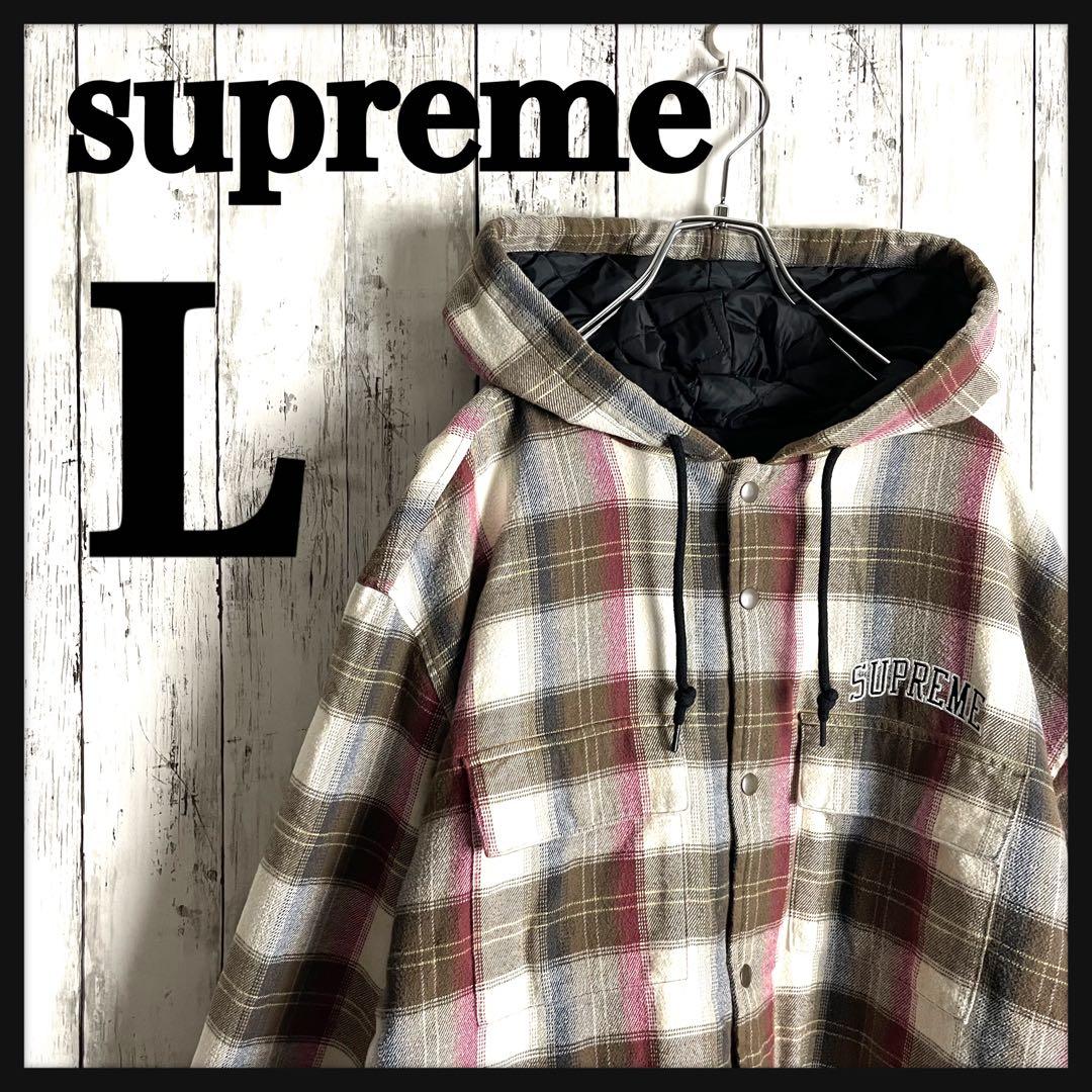 【人気モデル】シュプリーム☆ワンポイント刺繍ロゴチェック柄中綿ジャケット
