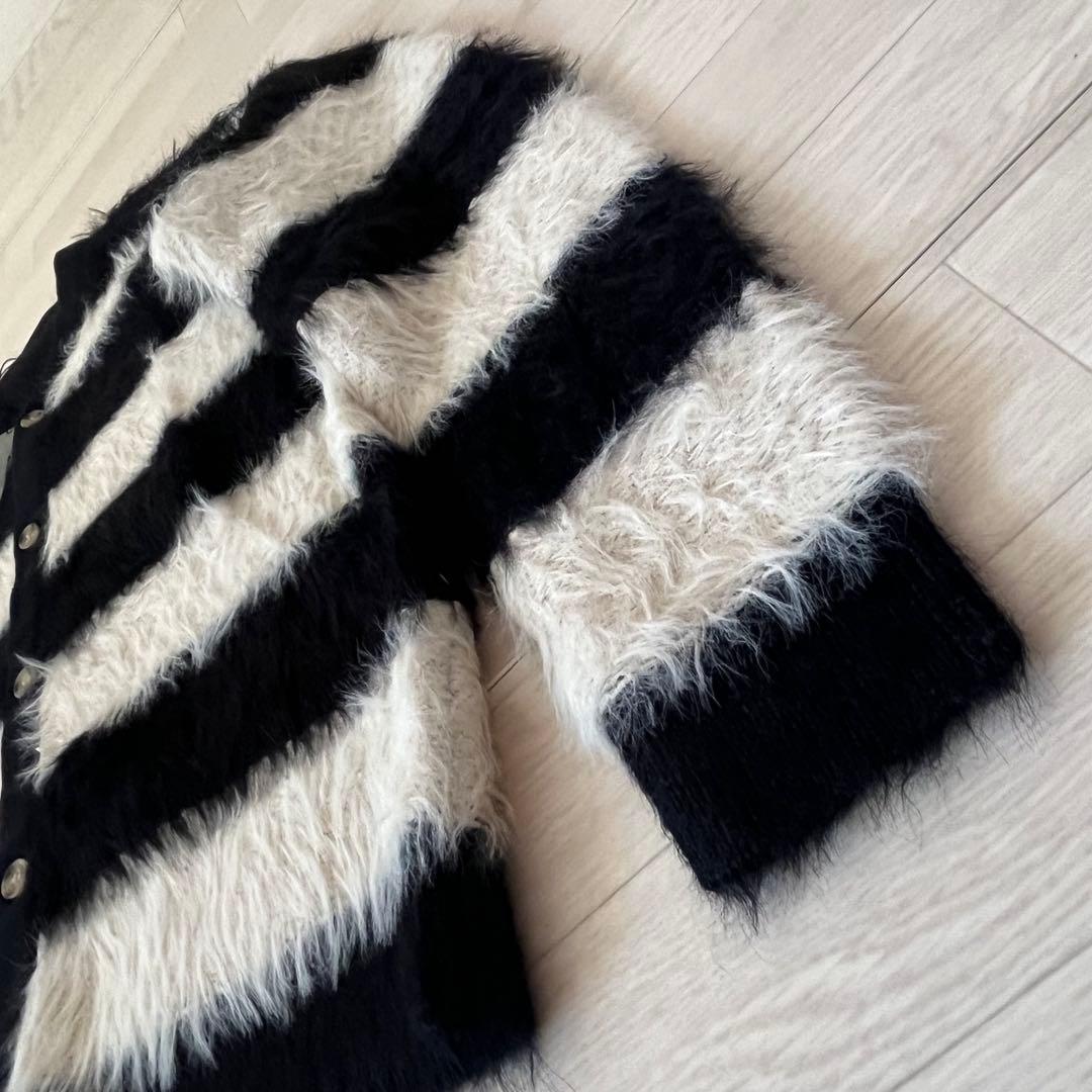 【未使用タグ付き】glamb ファジーボーダーカーディガン オーバーサイズ M