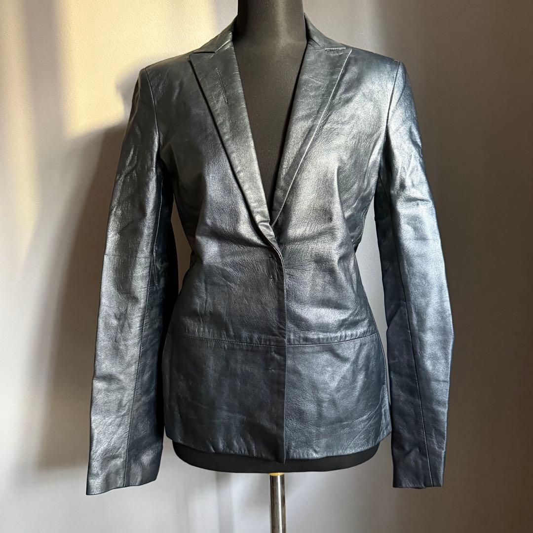 《美品》ANTEPRIMAレザー ジャケット ブルー系 40【B-57】