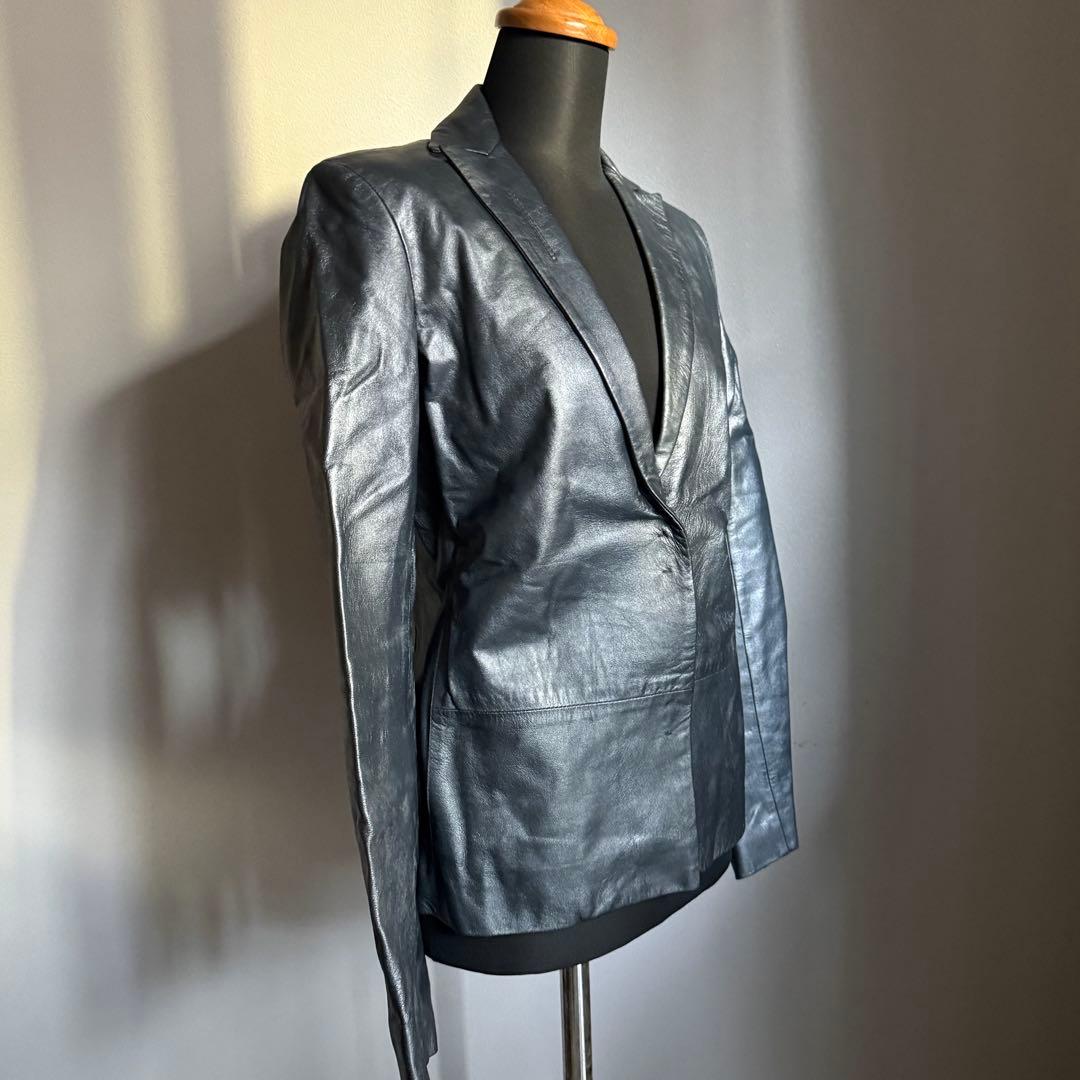 《美品》ANTEPRIMAレザー ジャケット ブルー系 40【B-57】