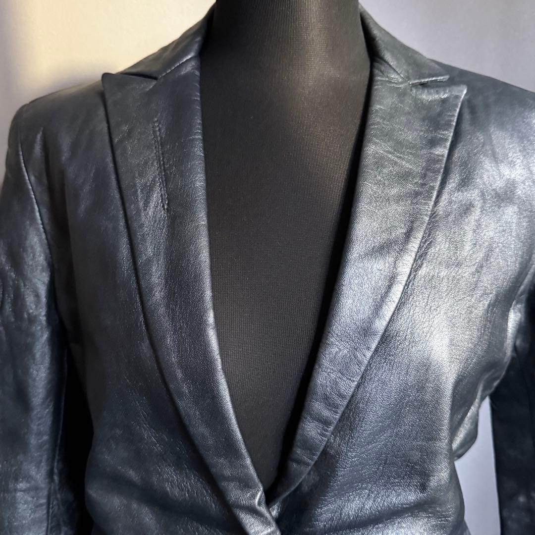 《美品》ANTEPRIMAレザー ジャケット ブルー系 40【B-57】