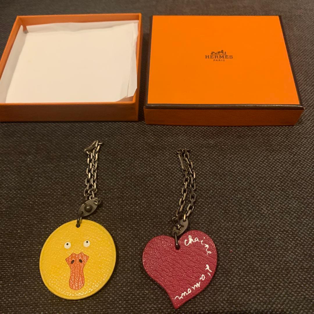 HERMES エルメス レザーキーホルダー アヒル　ハート型　2点セット