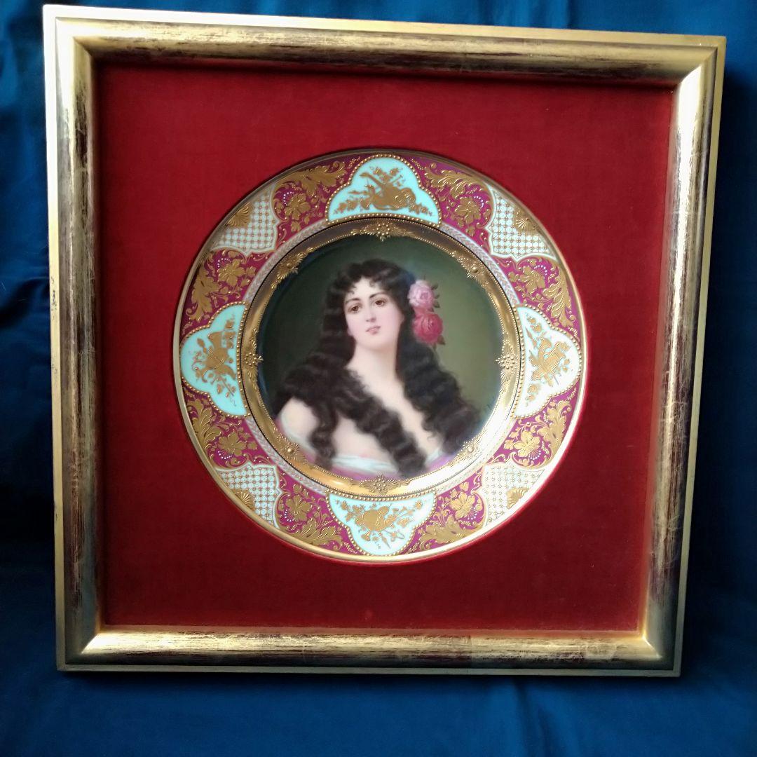 ✤ヴィエナスタイル(ウィーン釜)額装絵皿✤『花の髪飾りの女性』✤