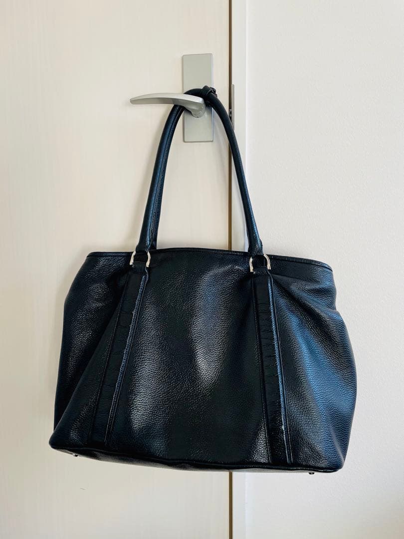 程度良 バーニーズニューヨーク ブラックレザートートバッグL