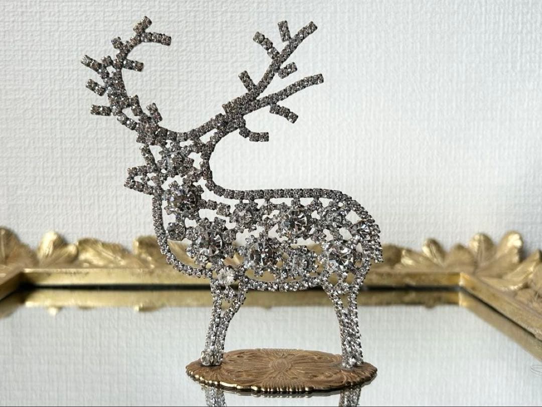 チェコガラス/トナカイ/左向き/クリスマス/オブジェ/卓上/ラインストーン