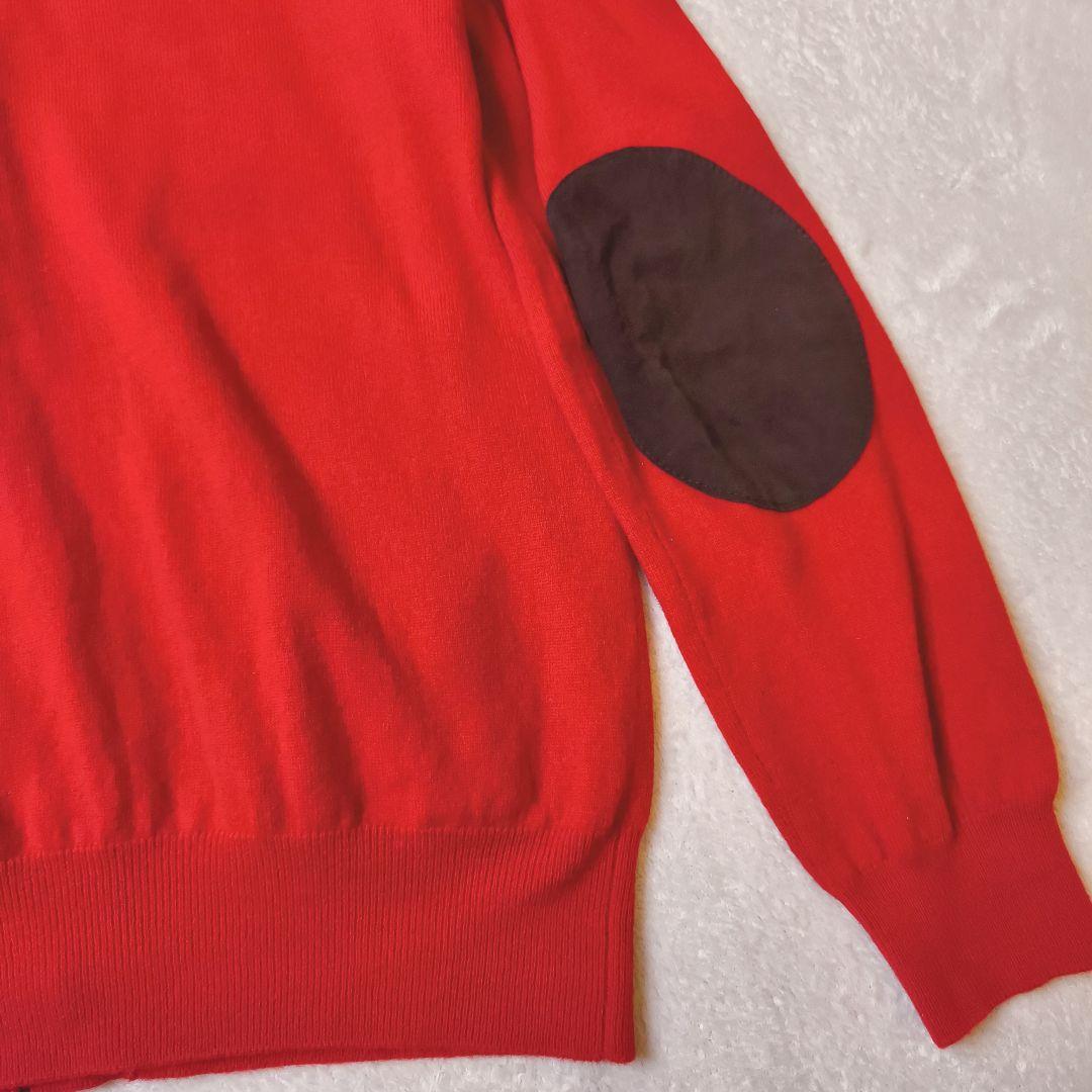 【極美品】ポロラルフローレン ウールカーディガン エルボーパッチ 羊革 赤 M