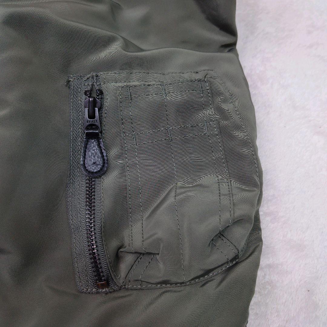 【極美品】 AVIREX フライトジャケット MA-1 カーキ 刺繍ロゴ M