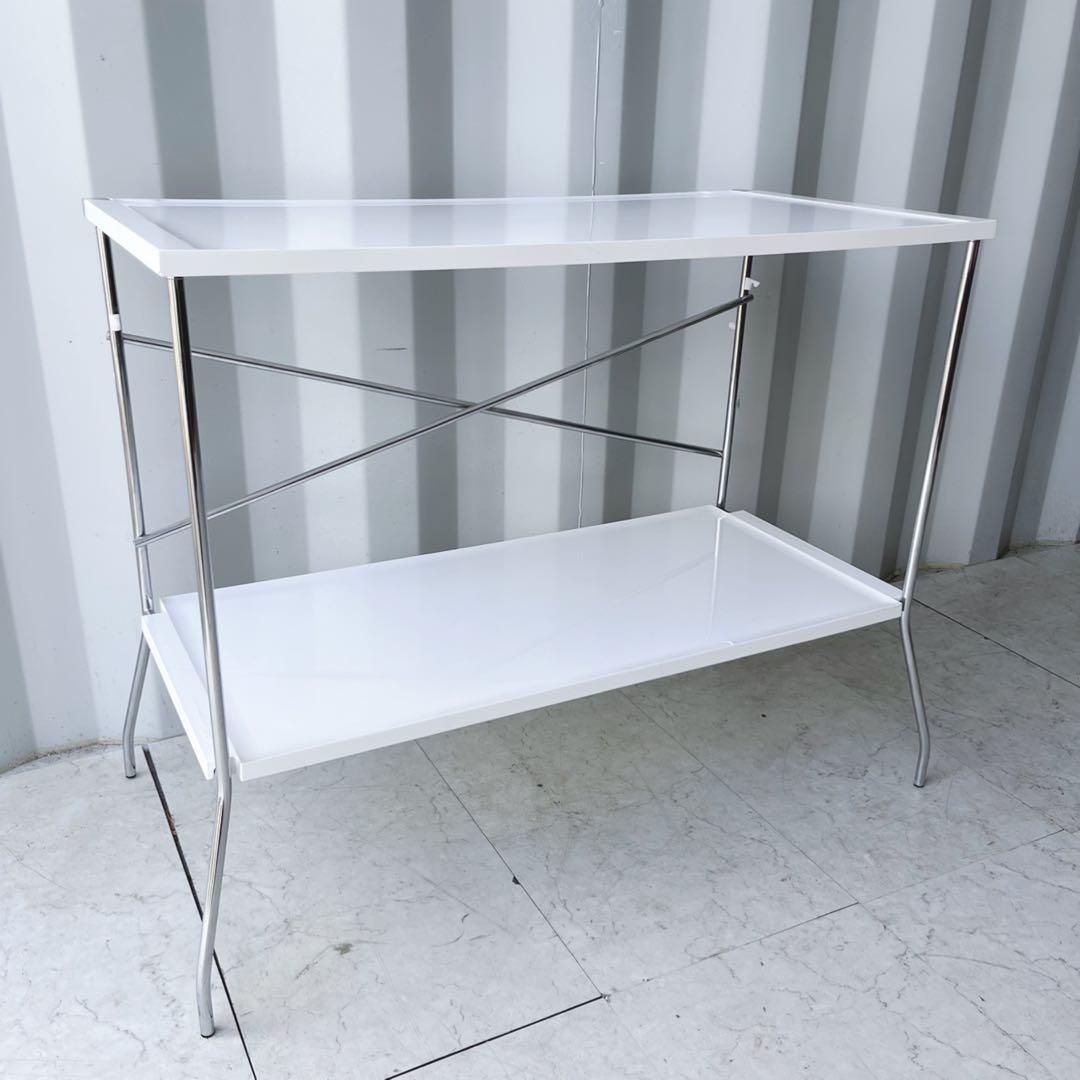 取付無料！カルテル フリップ 折りたたみ式キッチンワゴンテーブル ホワイト収納棚