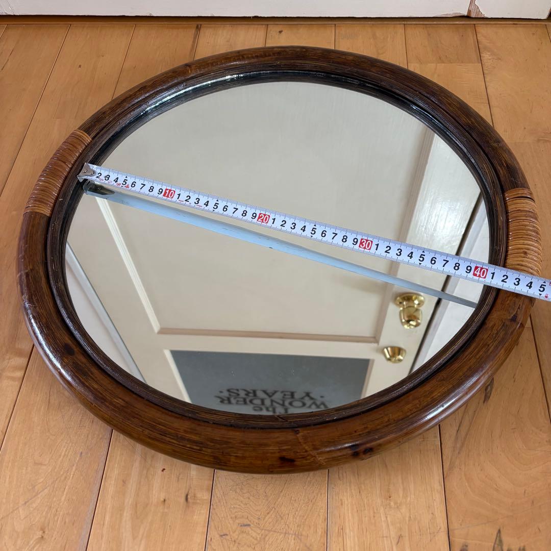 ☆アンティーク☆ビンテージ　ラタン　丸型　籐　鏡　ミラー