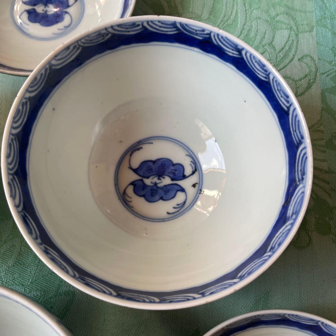 大明洪武年製　牡丹　唐草　漢文　蝙蝠　蓋付ご飯茶碗　3客