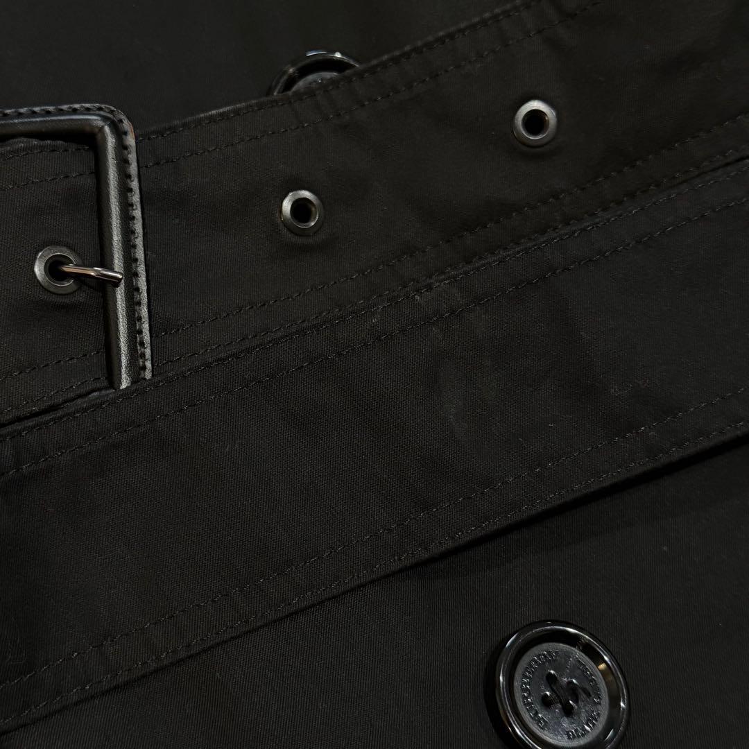 バーバリーブラックレーベル　トレンチコート　ノバチェック　ロゴ刻印釦　黒　XL