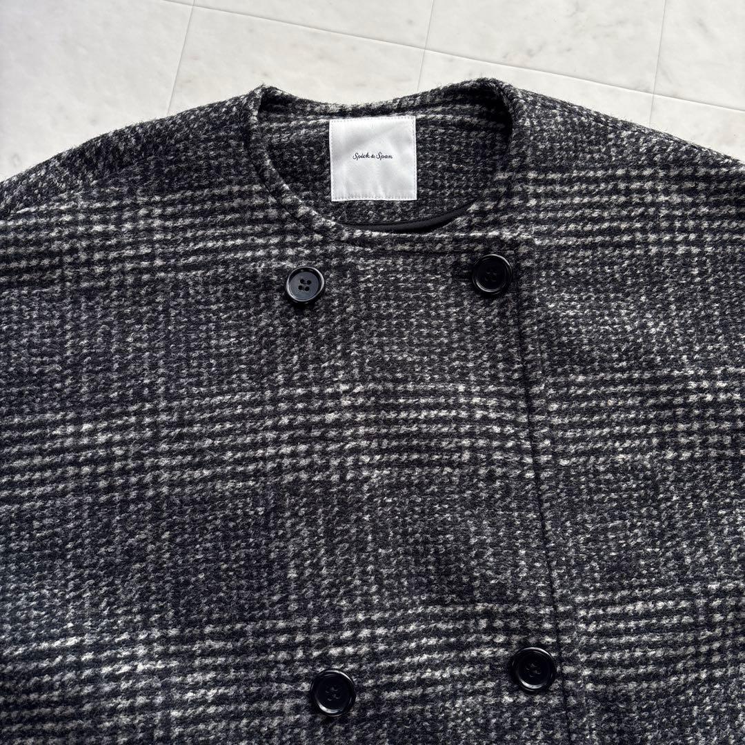 スピックアンドスパン Wスライバーノーカラーチェックポンチョコート