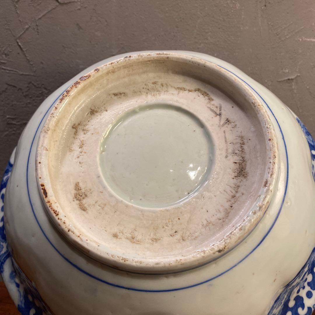 珍品 古伊万里 鳳凰大深鉢 隠れキリシタン 染め付け 26.5cm 骨董品