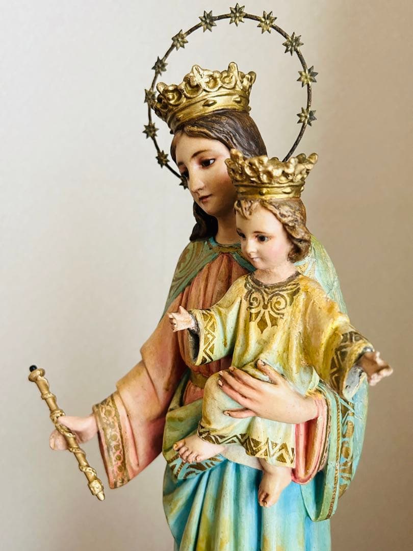 【超超希少46cm】✞イエズス様を抱く聖母マリア像　宗教彫刻　アンティーク