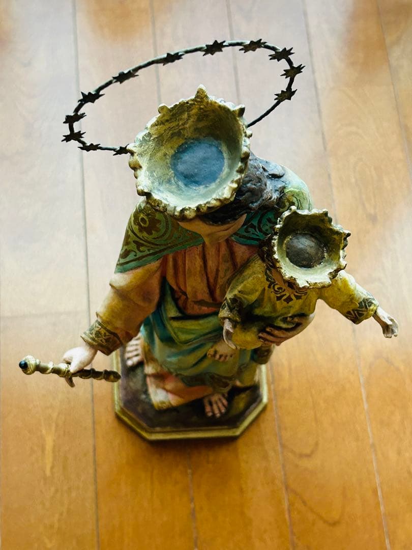 【超超希少46cm】✞イエズス様を抱く聖母マリア像　宗教彫刻　アンティーク
