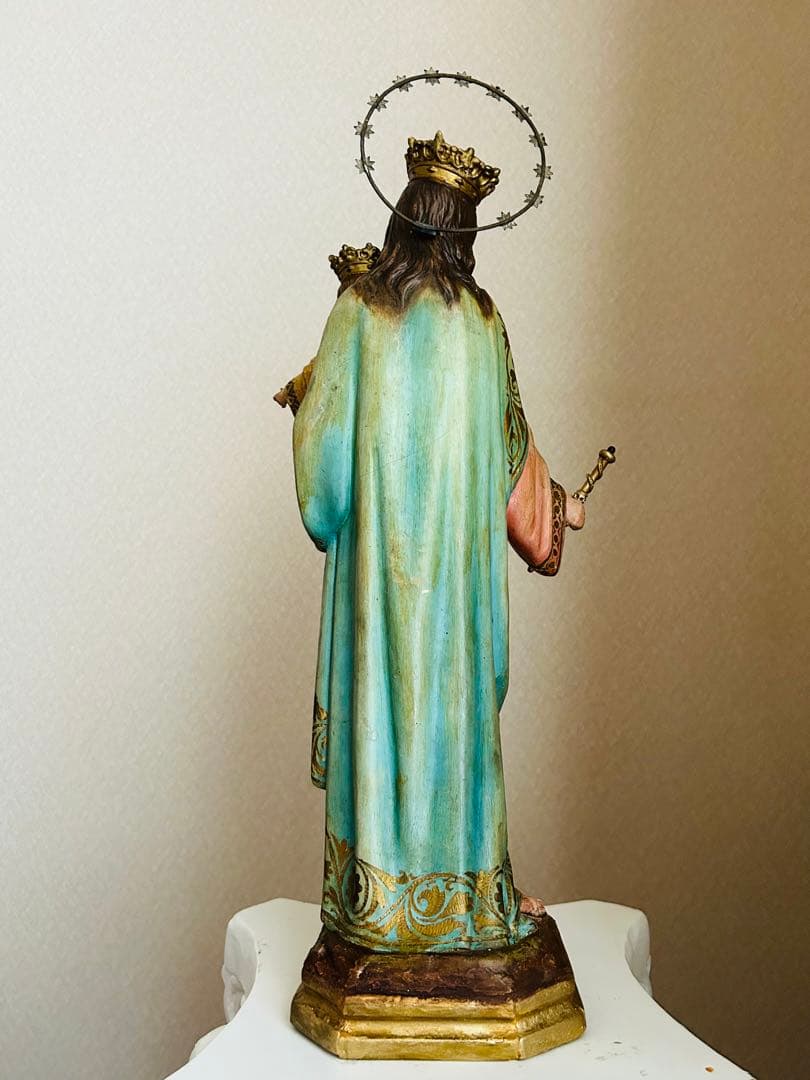 【超超希少46cm】✞イエズス様を抱く聖母マリア像　宗教彫刻　アンティーク