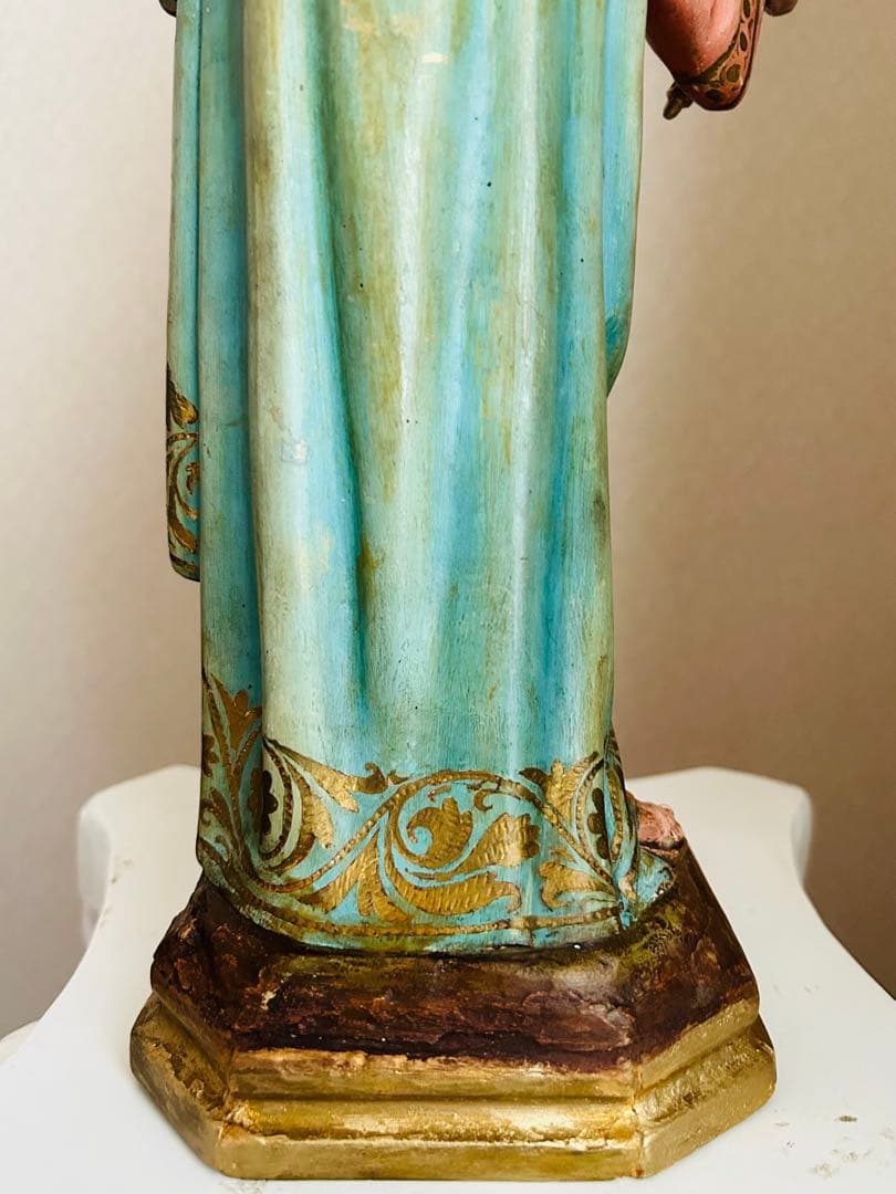 【超超希少46cm】✞イエズス様を抱く聖母マリア像　宗教彫刻　アンティーク