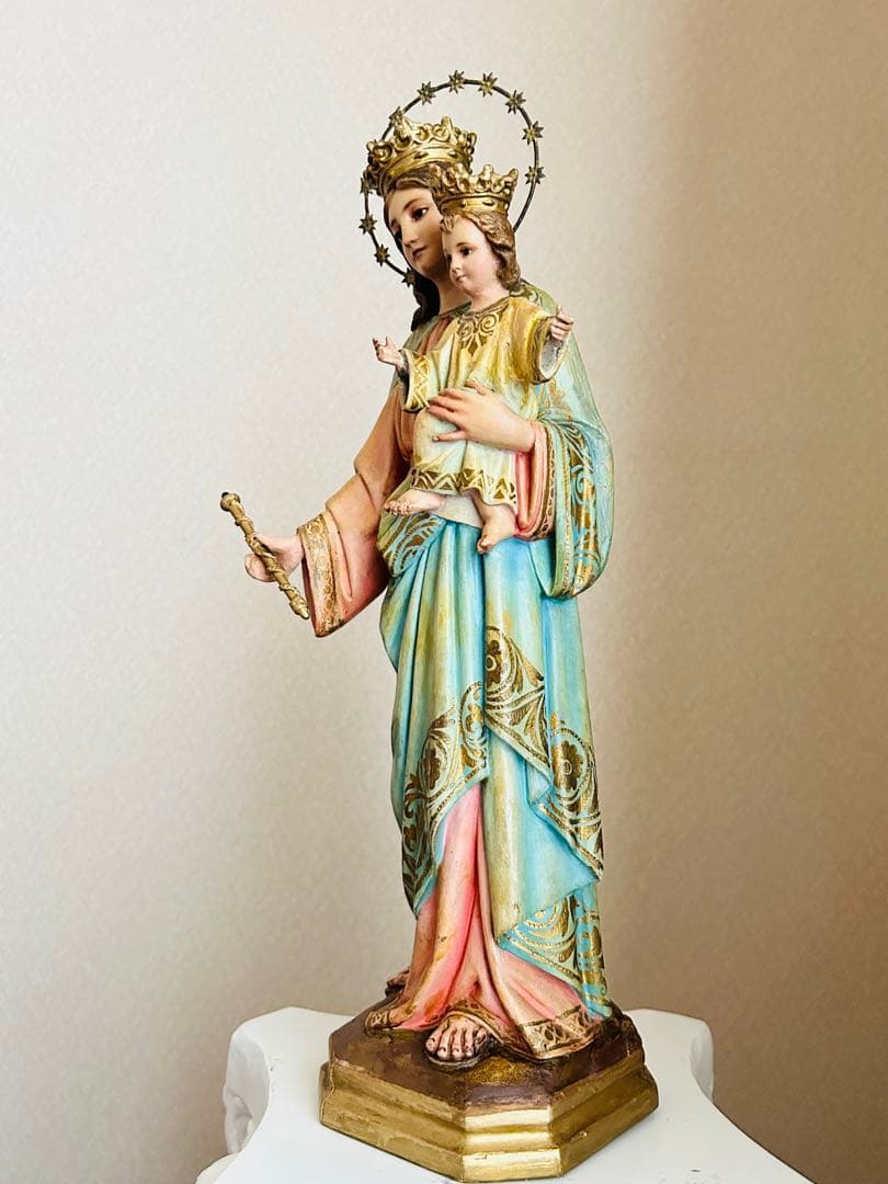 【超超希少46cm】✞イエズス様を抱く聖母マリア像　宗教彫刻　アンティーク