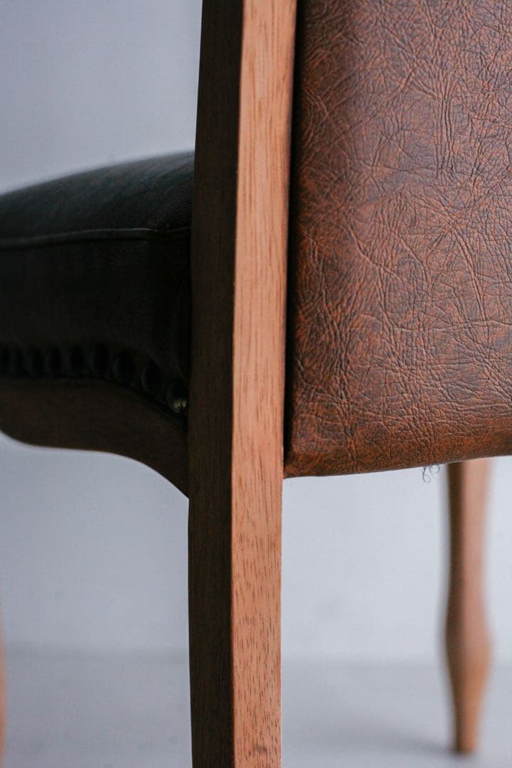 ナラ 無垢材　レザーチェア ダニングチェア　マルニ木工 古家具　アンティーク