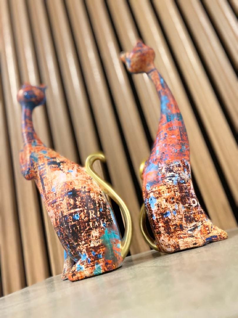 猫のヨーロピアンモダンオブジェ カラフル 2個セット