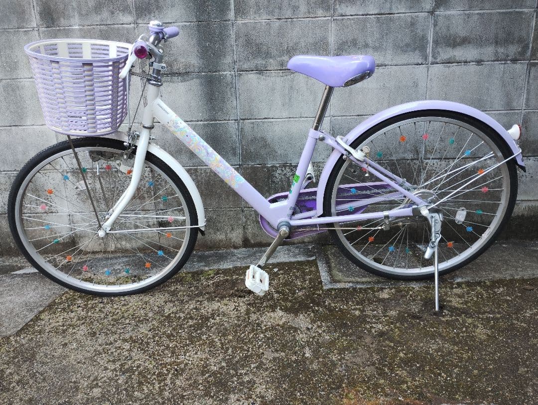 ★Ria★子供用自転車 紫色 カラフル花付き(24インチ)＆ヘルメット付き
