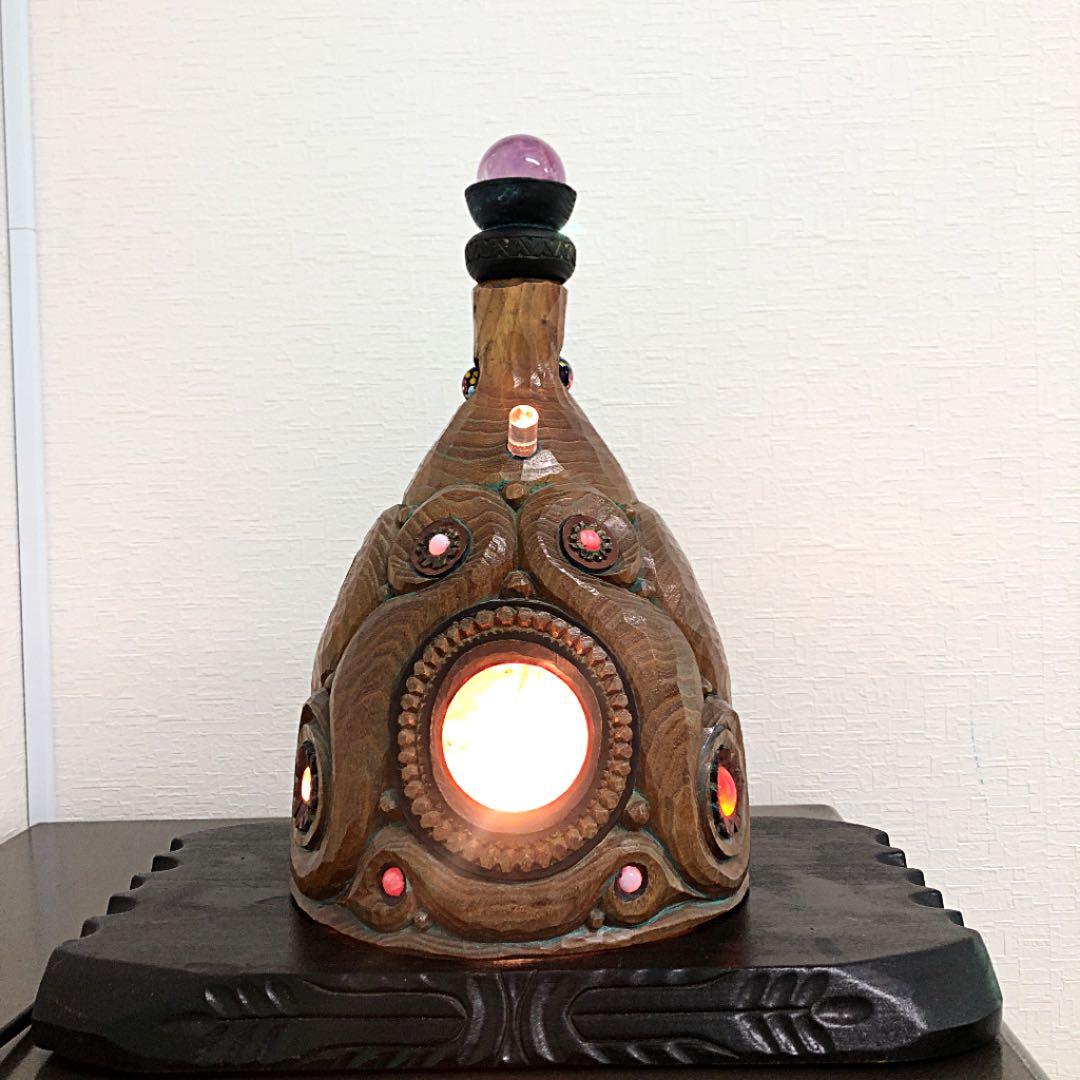 特大　天然石　照明　オブジェ　アイヌコタン　西田智三さん　北海道　木彫り