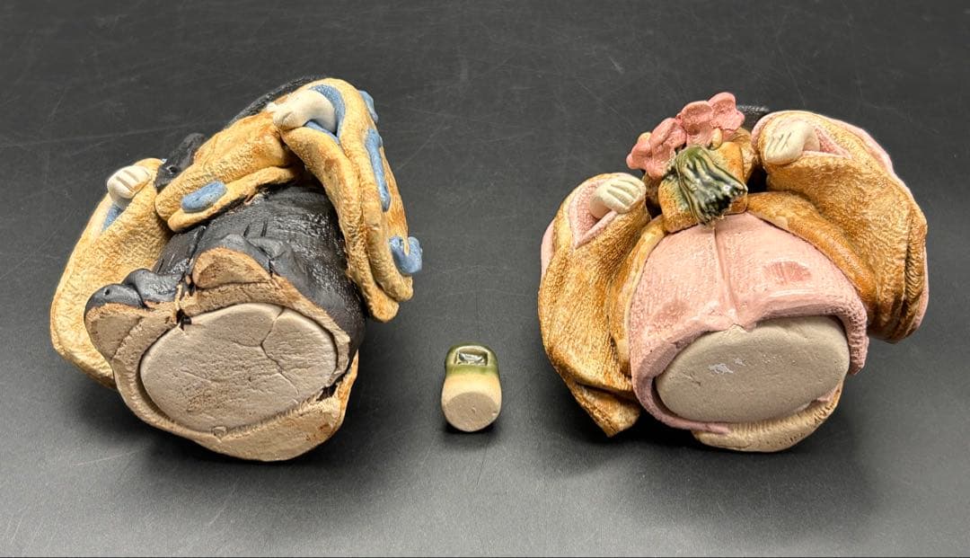 【希少】雛人形　水野雅子 作家もの　「灰釉雅子雛」　陶器　箱付き　瀬戸焼　雅窯