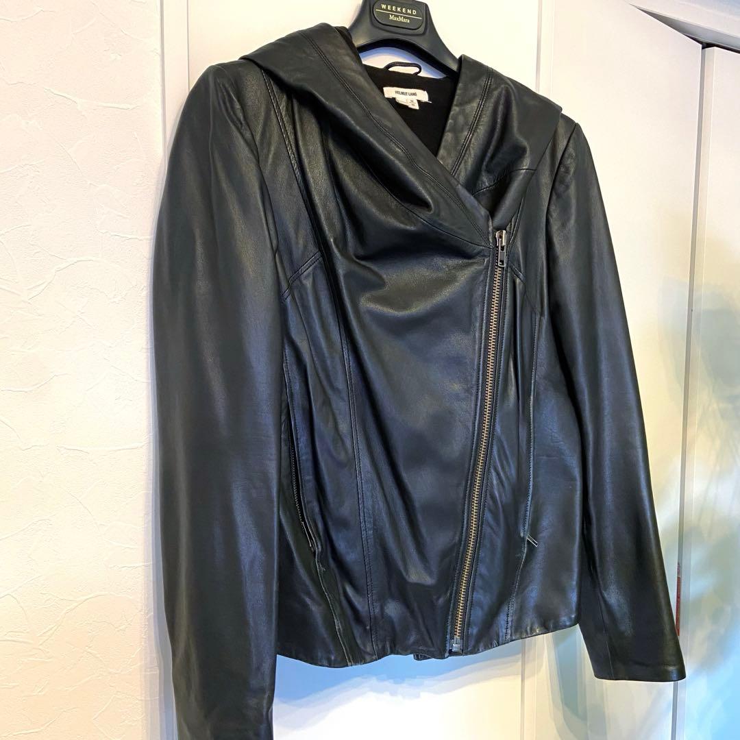 HELMUT LANG フーデッド レザージャケット 羊革 ブラック M 美品