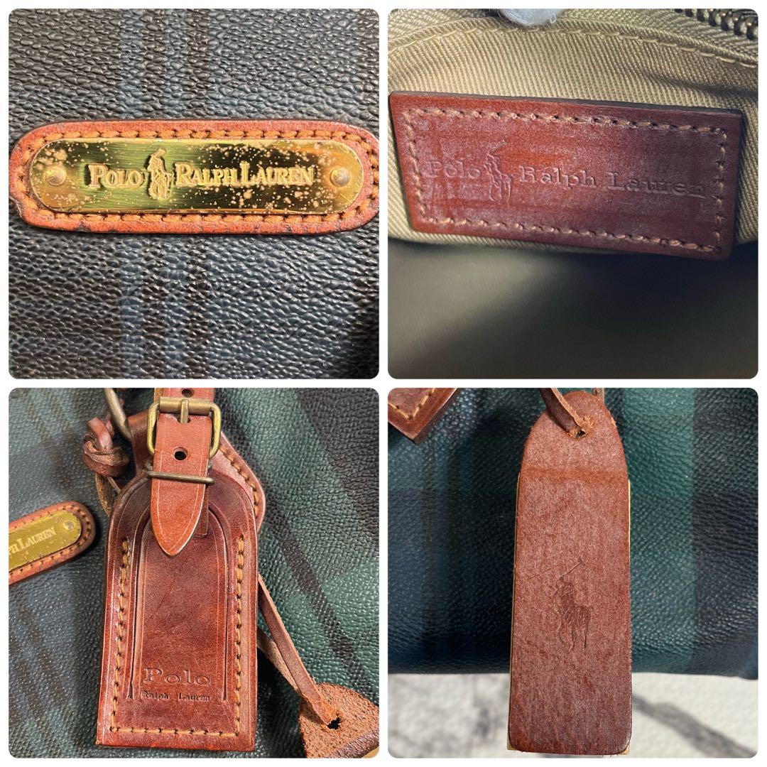 ポロラルフローレン　ミニボストン　チェック柄　チャーム　馬毛ブラシ　ロゴ金具