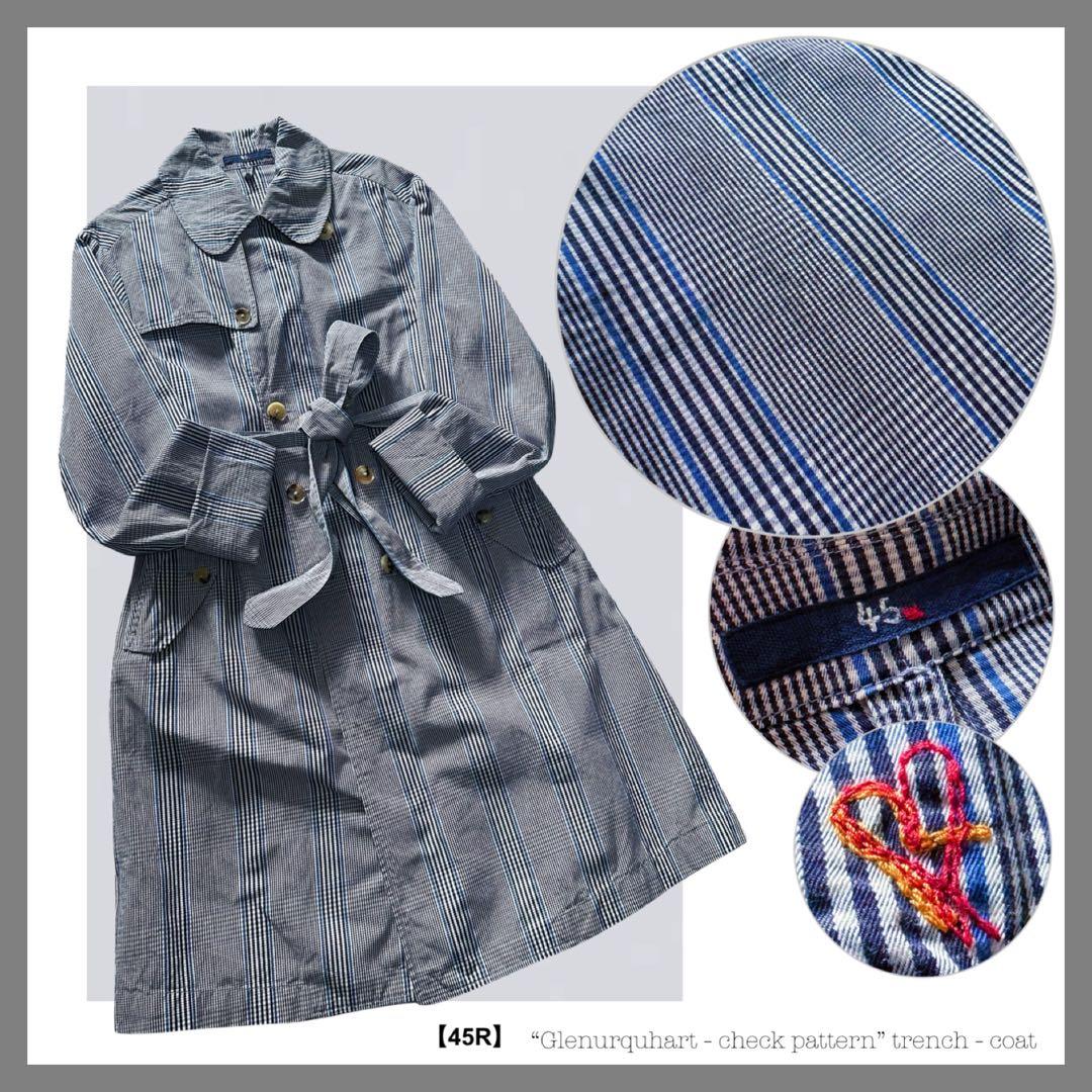 45R【格子柄×希少カラー／ハート刺繍】セミロング•トレンチコート（ベルテッド）