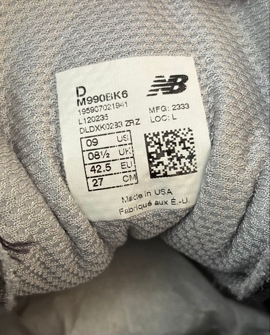 ニューバランス　M990BK6 990v6 ブラック　27サイズ