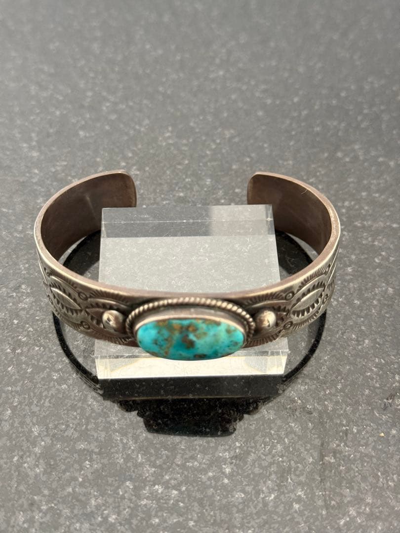 NAVAJO ナバホ WS ターコイズ1石 スタンプワーク シルバーバングル